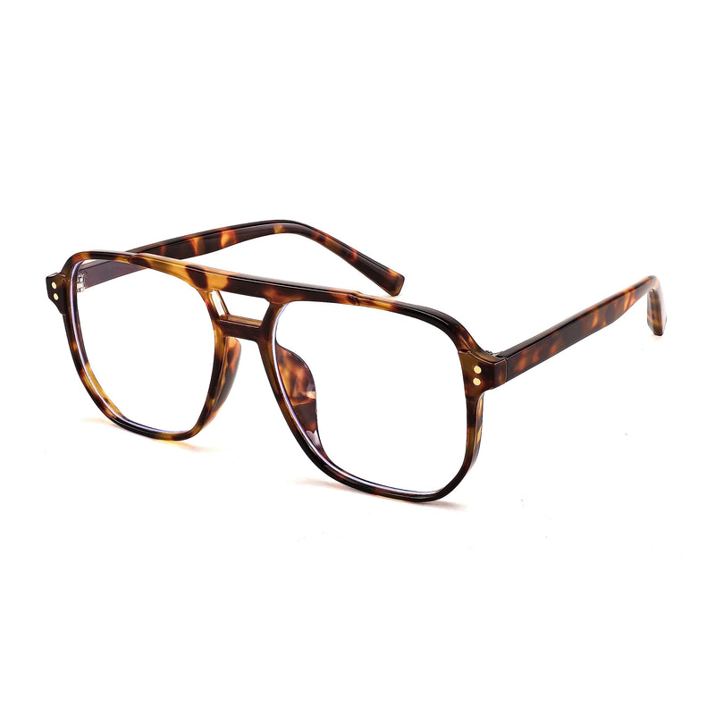 FEISEDY Blue Light Blocking Glasses Fake Nerd Clear Square Computer Lightweight Pilot Glasses Frame Oversized B2866 Leopard Frame 54 Millimeters