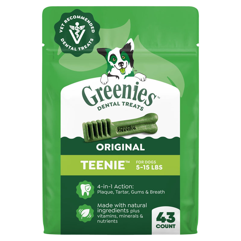 Greenies Teenie Original Natural Dental Dog Treats, Chicken, 43 Count | Clinically-proven, veterinarian-recommended, 47% less tartar & 40% less