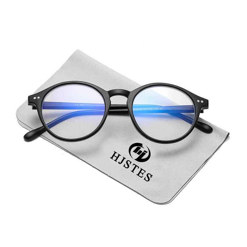 HJSTES Vintage Blue Light Glasses for Women Men Round Bluelight Blocking Glasses Thick TR90 Frame Eyeglasses A02 Matte Black 52 Millimeters