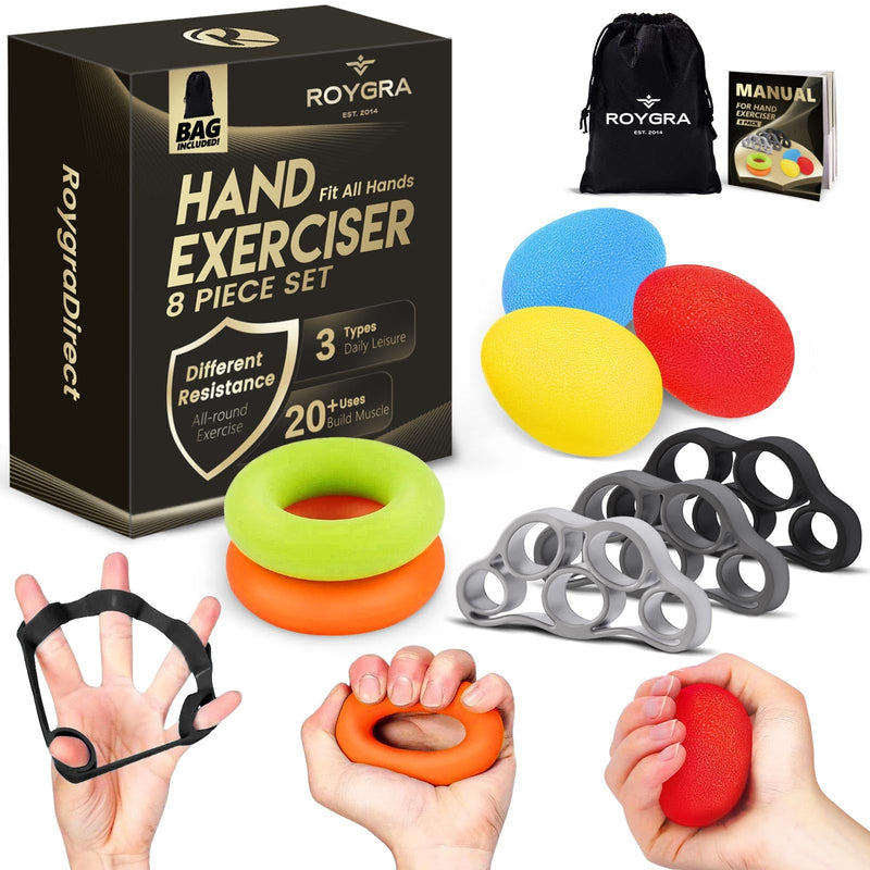 roygra Grip Strength Trainer (8 Pack), Complete Hand Strengthening Devices