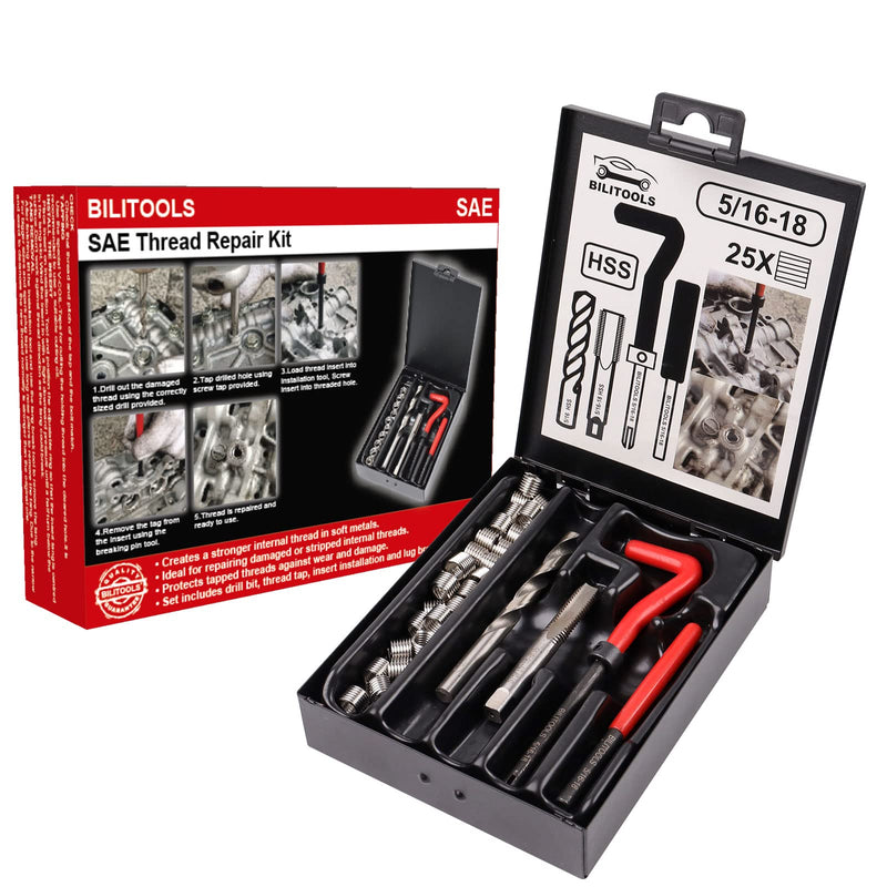 BILITOOLS 5/16-18 inch Thread Repair Kit, HSS Drill Helicoil Repair Kit SAE SAE 5/16-18 Inch