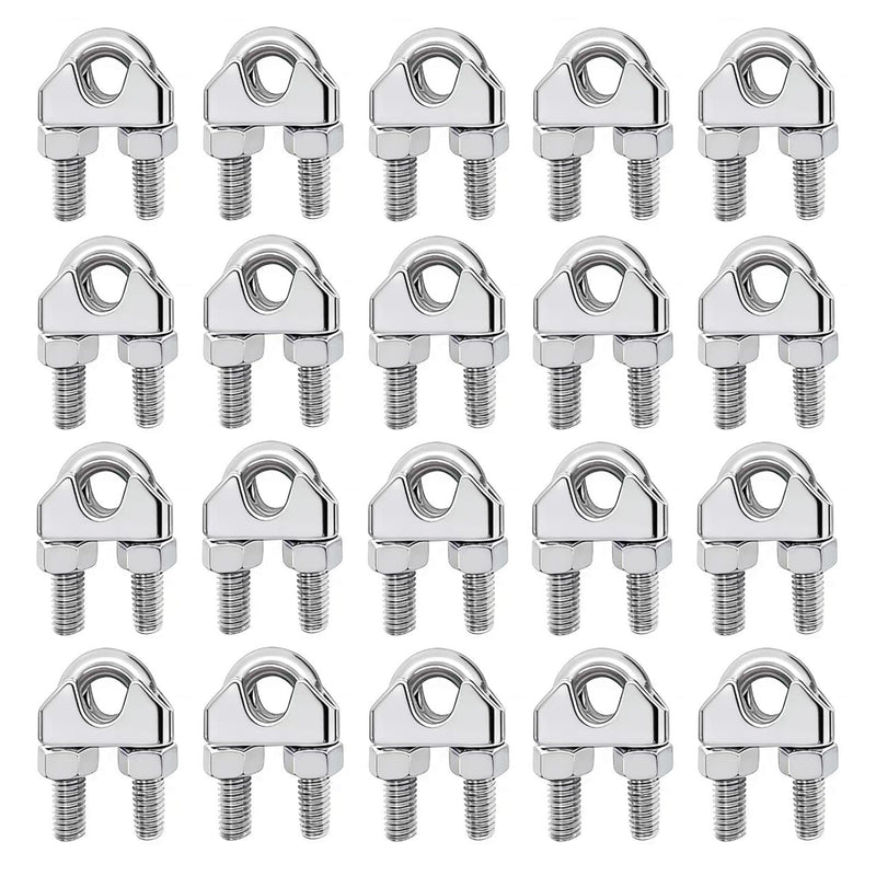 Wire Rope Clip, Luckkyme Wire Rope Clamp 20PCS Stainless Steel 1/4" M6 Wire Rope Cable Clip Clamp