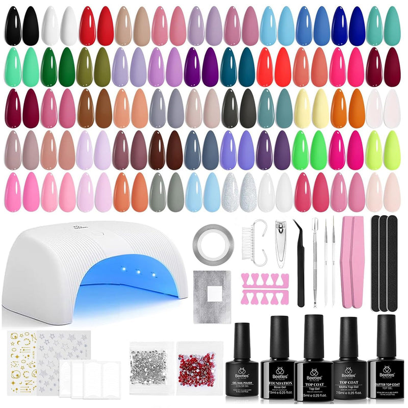 Beetles Gel Nail Polish Kit with U V Light - 80Pcs 55 Colors Gel Nail Kit | Color Enchantment with Everything Base Top Coat Beginner Starter at