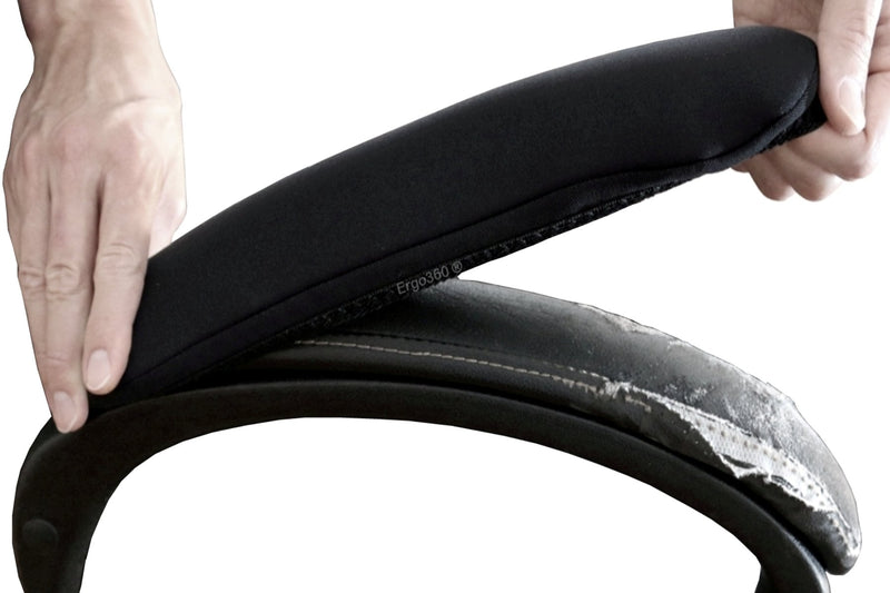 Soft Neoprene Chair Arm Pad Covers Stretch over Armrests 13" to 17". Restore, Protect and Cushion. Complete Set of 2. Made in the USA.