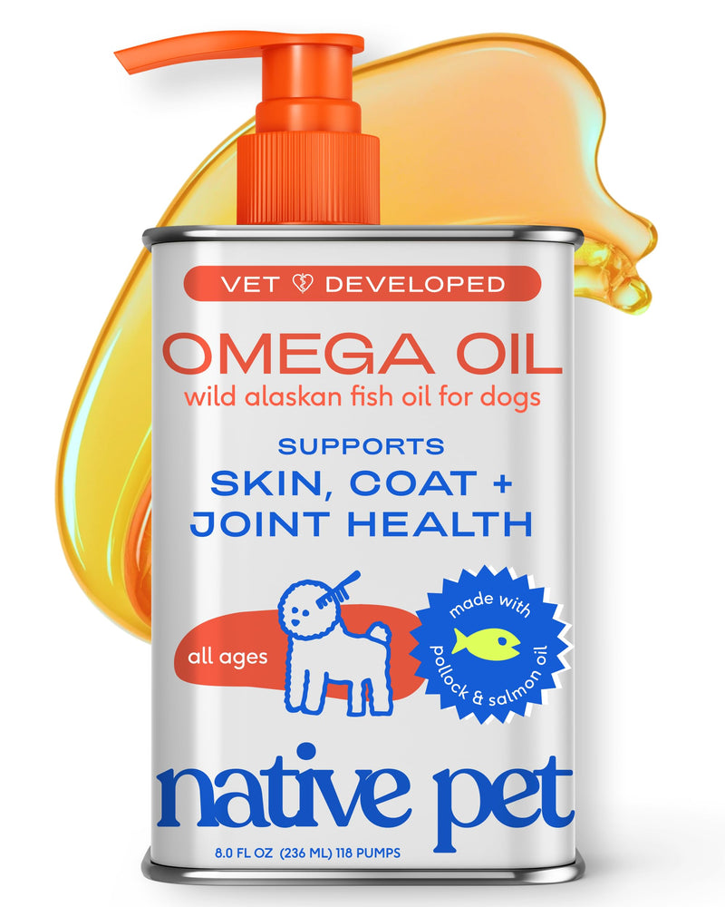 Native Pet Omega 3 Fish Oil for Dogs & Cats – Wild Alaskan Salmon Oil for Dogs Skin and Coat, Supports Joints, Heart & Shedding – Fast-Absorbing