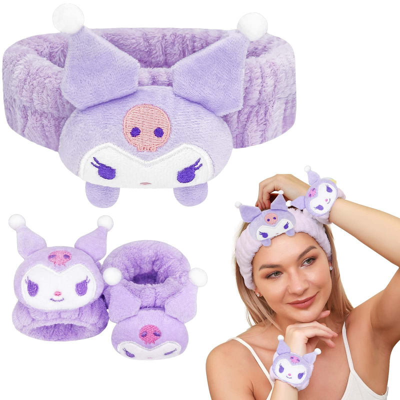 Kawaii Spa Headband and Wristband Set for Face Washing, Cute Soft Skincare Headbands for Women Girls, Fluffy Makeup Headband for Washing Face,