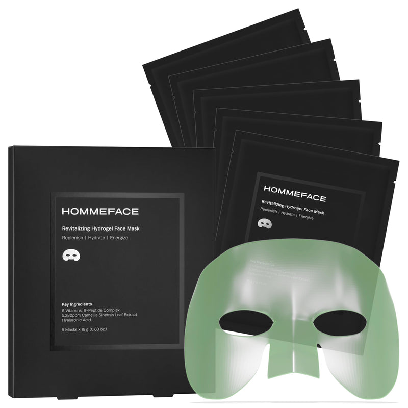 Hommeface Revitalizing Hydrogel Facial Mask Set for Men (5Ct) - Hydrating, Anti-Aging & Soothing Face Sheet Mask with Hyaluronic Acid, Vitamin B,