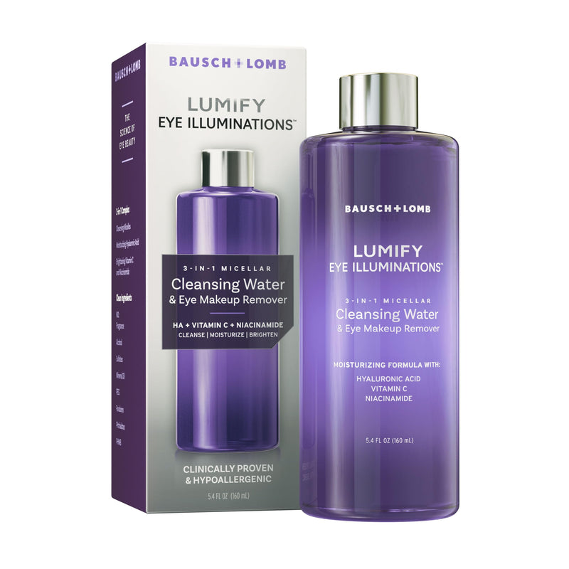 LUMIFY Eye Illuminations Cleansing Water & Eye Makeup Remover, 3-In-1 Micellar Water Contains Hyaluronic Acid, Vitamin C & Niacinamide, Clinically