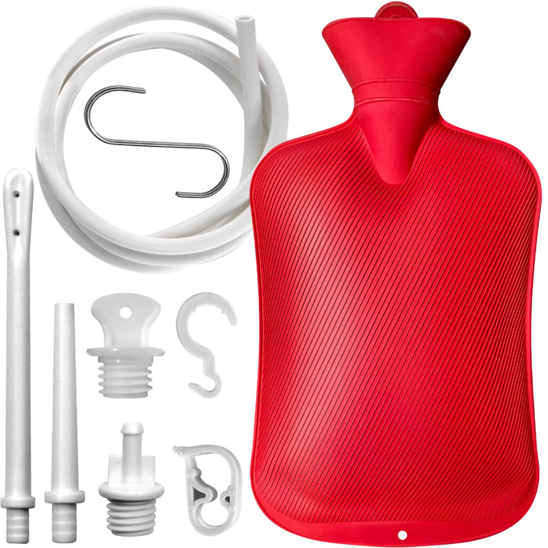 Enema Bag 2L Home Enema Kit with 2 Enema Tips,60 inch Long Silicone Hose, Controlable Water Flow Valve, Hot-Water Bottle for Colon Cleansing
