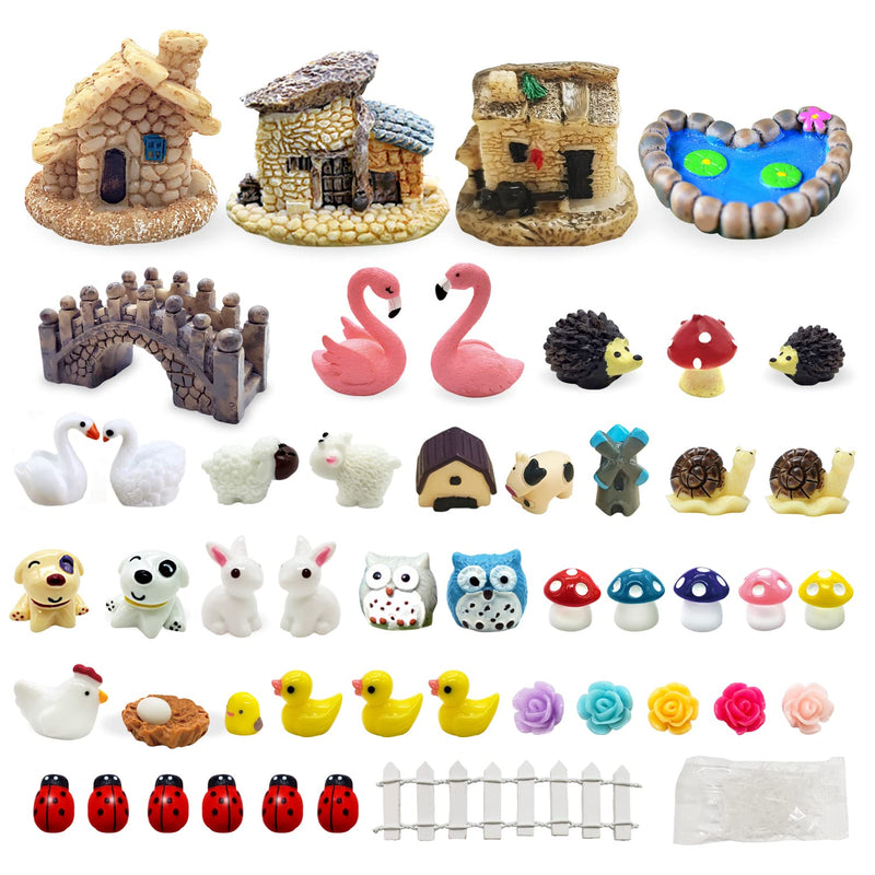 Dracarys Selected 50 Pieces Fairy Garden Accessories, Animals, Miniature Figurines, Micro Landscape Ornaments Kit, DIY , Environmental Resin