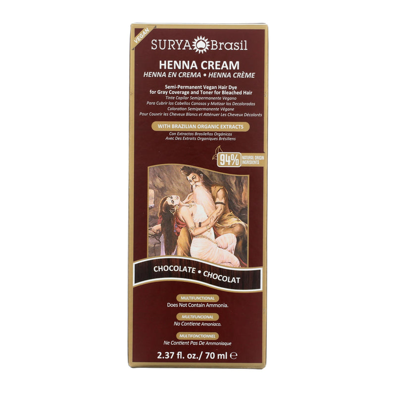 Surya Brasil Henna Cream Chocolate - 94% Natural Ingredients, Vegan, Cruelty-Free, Eco-Friendly, Semi-Permanent Hair Color, Deep Hydration &