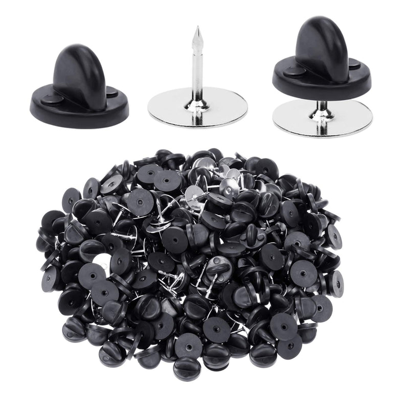 400pcs PVC Rubber Pin Backs Butterfly Clutch Pin Tie Tacks Blank for Uniform Badges Backing Holder Clasp Lapel Enamel (200 Sets) black