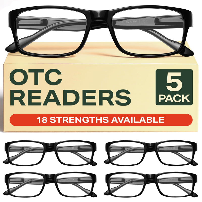Gaoye Professional Reading Glasses for All Day - Computer Readers with Blue Light Protection - Value Pack B1-5 Pack Light Black 2.0 x