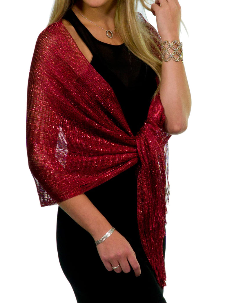 ShineGlitz Shawls and Wraps for Evening Dresses, Metallic Glitter Shawls for Women, Sparkling Wedding Giving Shawl Gift Burgundy Red