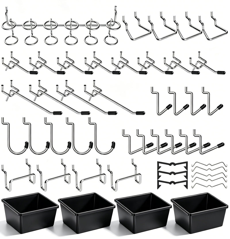 Pegboard Hooks with Bins, Peg Locks, for Organizing Various Tools, 117 PCS, 60 of Which are Locks 117PCS