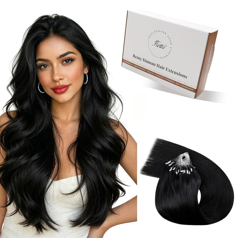Hetto Micro Link Hair Extensions Human Hair Jet Black 12in 40g | Jet Black,Silky Straight, Invisible, Lightweight, Seamless blend, Daily wear