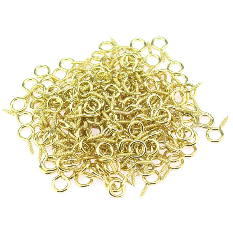 HELIFOUNER 200 Pieces 0# Screw Eyes, Screw in Eye Hooks, Metal Screw Eye Pins Hooks, Brass Plated Steel Screw Eyes, Gold 0# Gold