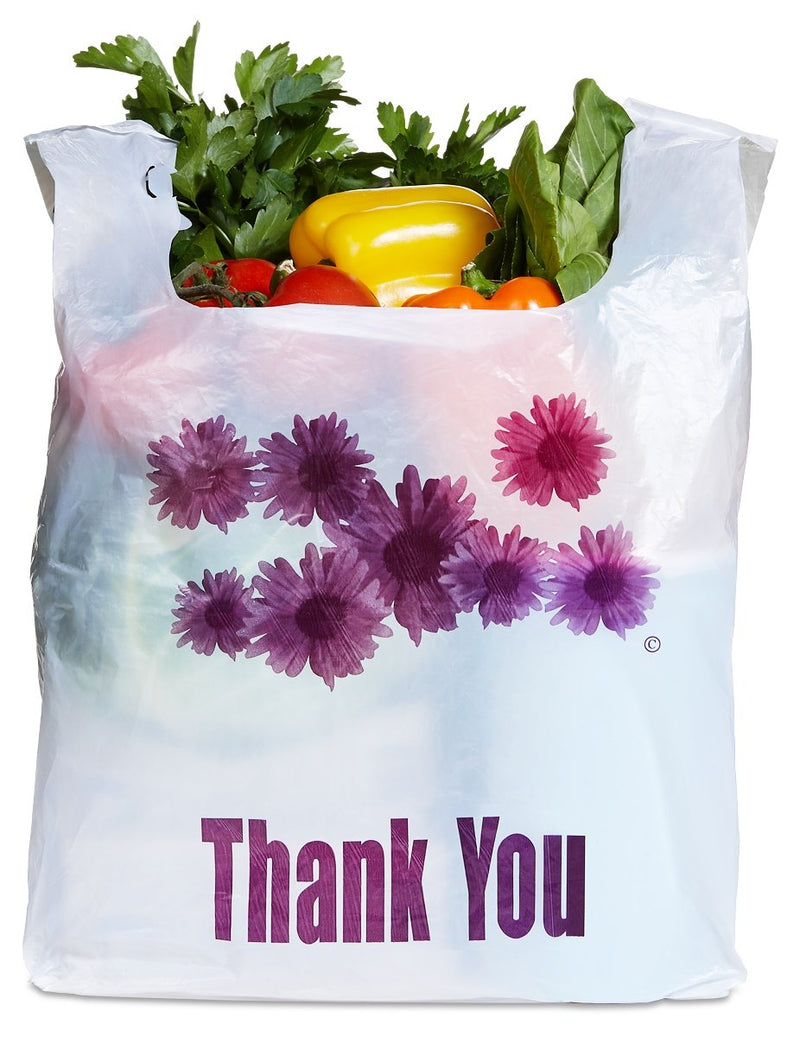 Purple Flower Thank You Plastic Shopping Bags - 500 pcs/case