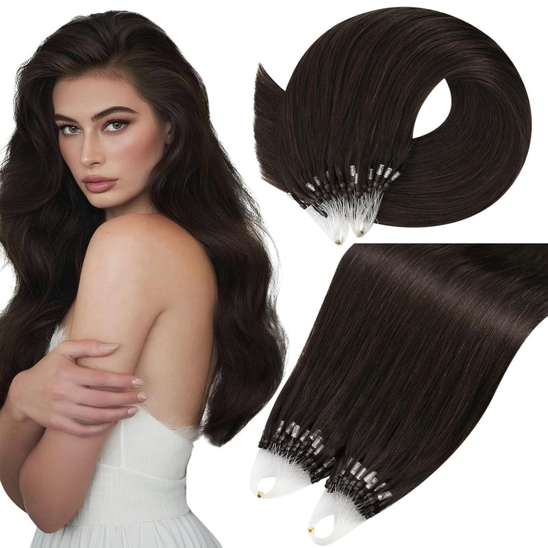 Moresoo Microlink Hair Extensions Human Hair Balayage Dark Brown with Medium Brown Micro Loop Hair Extensions Real Human Hair Brown 50G/50S 14In
