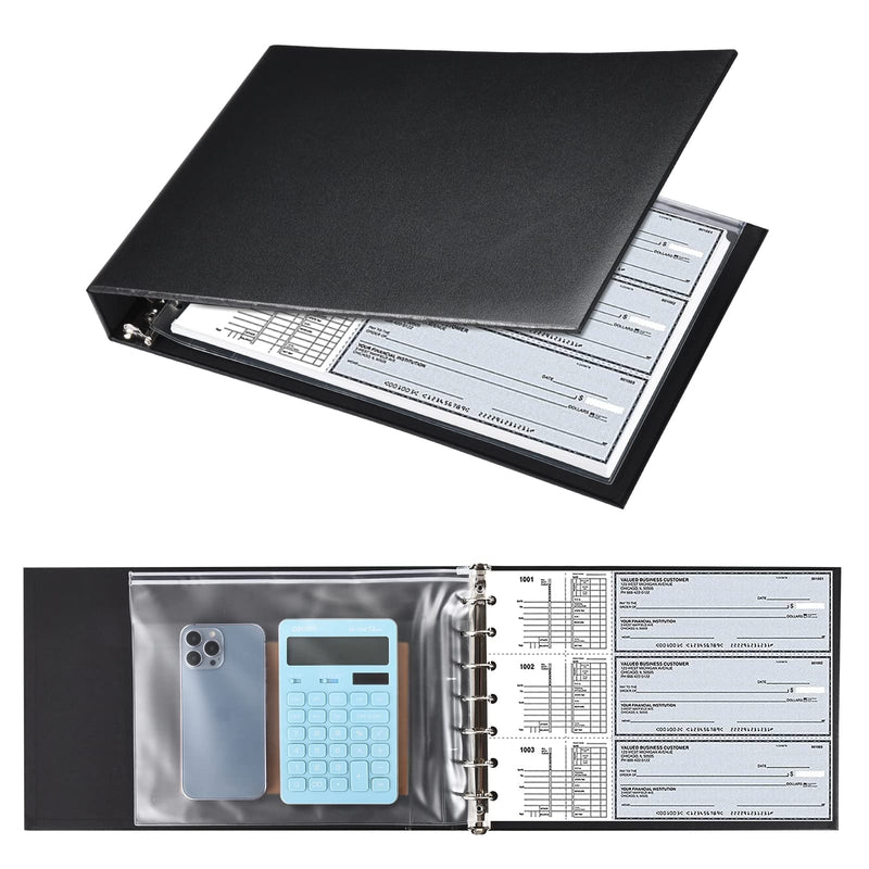 7 Ring Check Binder, 3-On-A-Page Business Checkbook Holder, 500 Checks Capacity, with 2024-2030 Calendar Organizer, Sleek Business Design (Black)