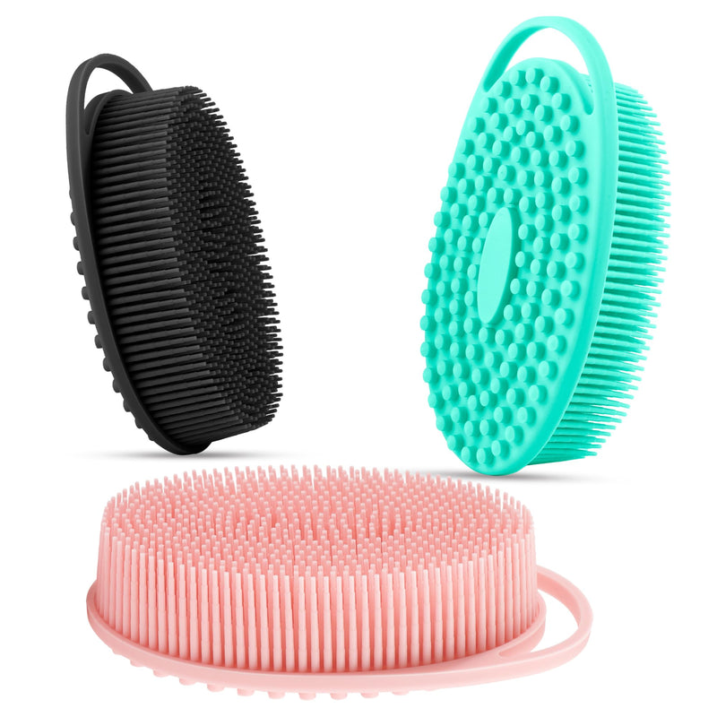 3 Pack Silicone Body Scrubber, Silicone Loofah Exfoliating Soft Body Scrubber, Silicones Body Brush Bath Shower Scrubber for Body, 2 in 1 Bath and