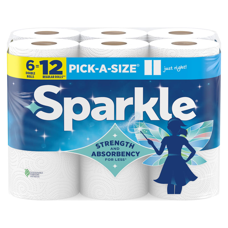 Sparkle Pick-A-Size Paper Towels, 6 Double Rolls (660 Sheets Total) - Strong 2-Ply Towels for Kitchen Cleanup and Everyday Messes 6 Double Rolls