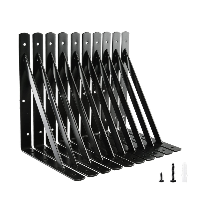 HOME MASTER HARDWARE 12 Inch X 8 Inch Heavy Duty Shelf Brackets, Load Capacity: 600Lb, Black Metal 90 Degree Supports for Shelves 10-Pack, Wall