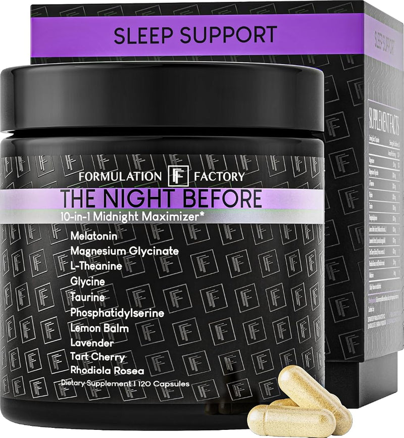 The Night Before: 10-In-1 Midnight Maximizer, Sleep Aid, Stress Relief, Cognition, Relaxation, Recovery, Magnesium Glycinate, L-Theanine, Glycine,