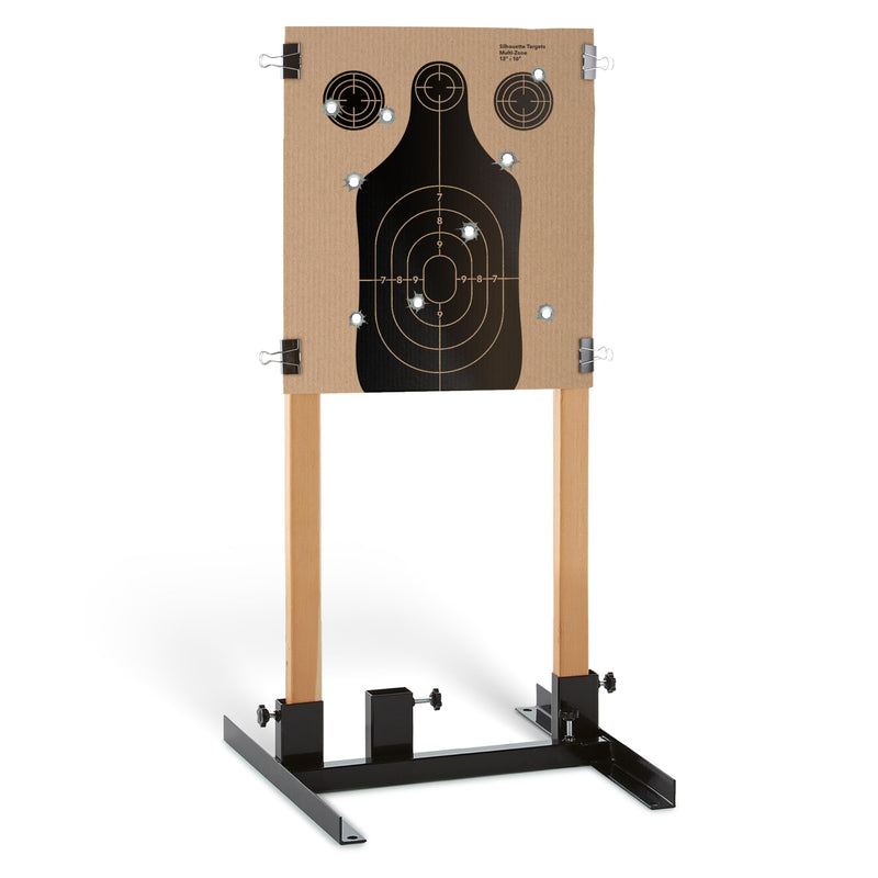 Steel Target Stand Base for Paper Silhouette Shooting Targets, 8” - 24” Adjustable Width, USPSA/IPSC - IDPA Practice, Includes Cardboard Targets
