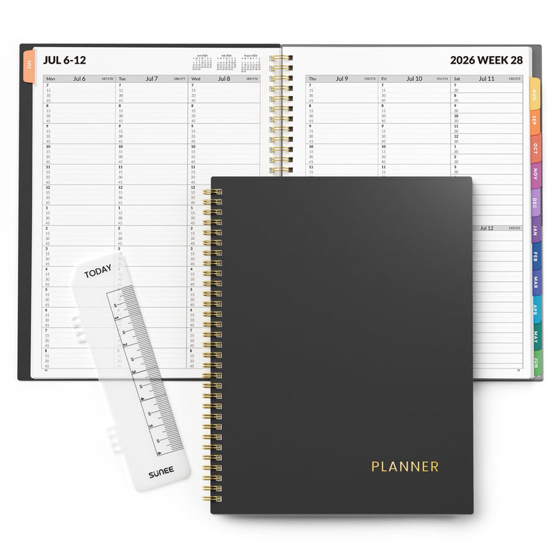 SUNEE 2025-2026 Appointment Book, Quarter-Hourly, Weekly & Monthly - from July 2025 to June 2026, 8.5"X11" Academic Planner, Flexible Cover, Note
