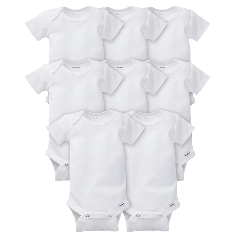 Gerber Baby Boys & Girls 8-Pack Short Sleeve Onesies Bodysuits 0-3 Months Solid White