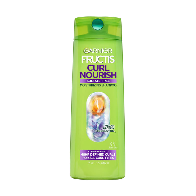 Garnier Fructis Curl Nourish Moisturizing Shampoo for Curly Hair, Plant Protein and Coconut Oil Formula, Up to 48HR of Curl Definition, Sulfate