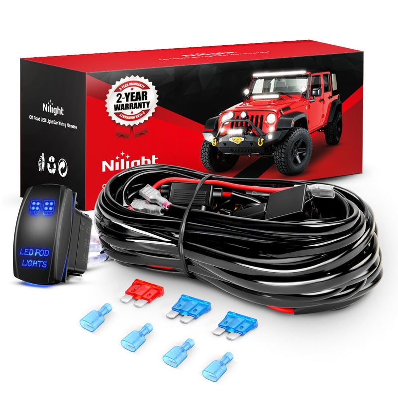 Nilight 16AWG LED POD Lights Wiring Harness Kit LED Light Bar 12V 5Pin Rocker Switch Laser on off Waterproof Toggle Switch Power Relay Blade