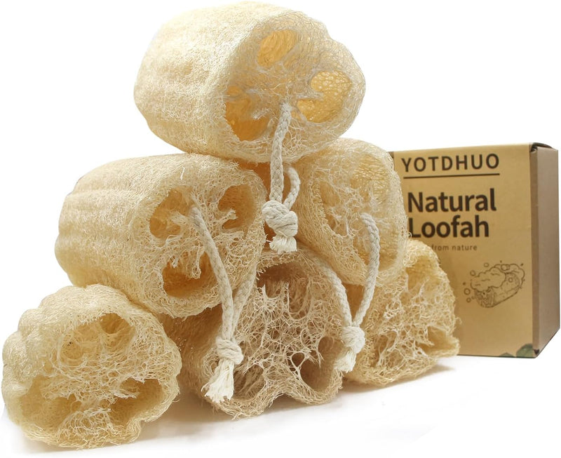Natural Loofah Sponges Exfoliating Body Scrubber(6" Family 6Pack),Real Luffa Unveil Your Skin'S Natural Beauty