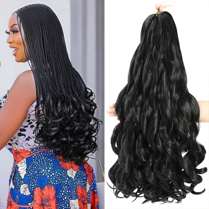French Curly Braiding Hair 18 Inch 8 Packs Black Color - Pre Stretched Bouncy Braiding Hair- Loose Wavy Synthetic Hair Extensions For Black Women