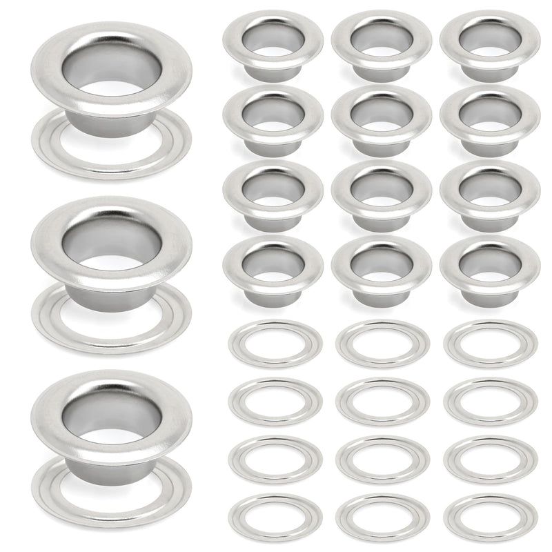 CRAFTMEmore 3/8" (10MM) Hole 100 Sets Grommets Eyelets with Washers for Clothes, Leather, Canvas (Silver)