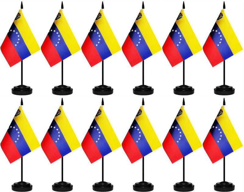 12 Pcs Venezuela Desk Flags Set, Venezuelan Small Mini Table Office Mini Desktop Flag With Black Flagpole and Black Base For Home Office