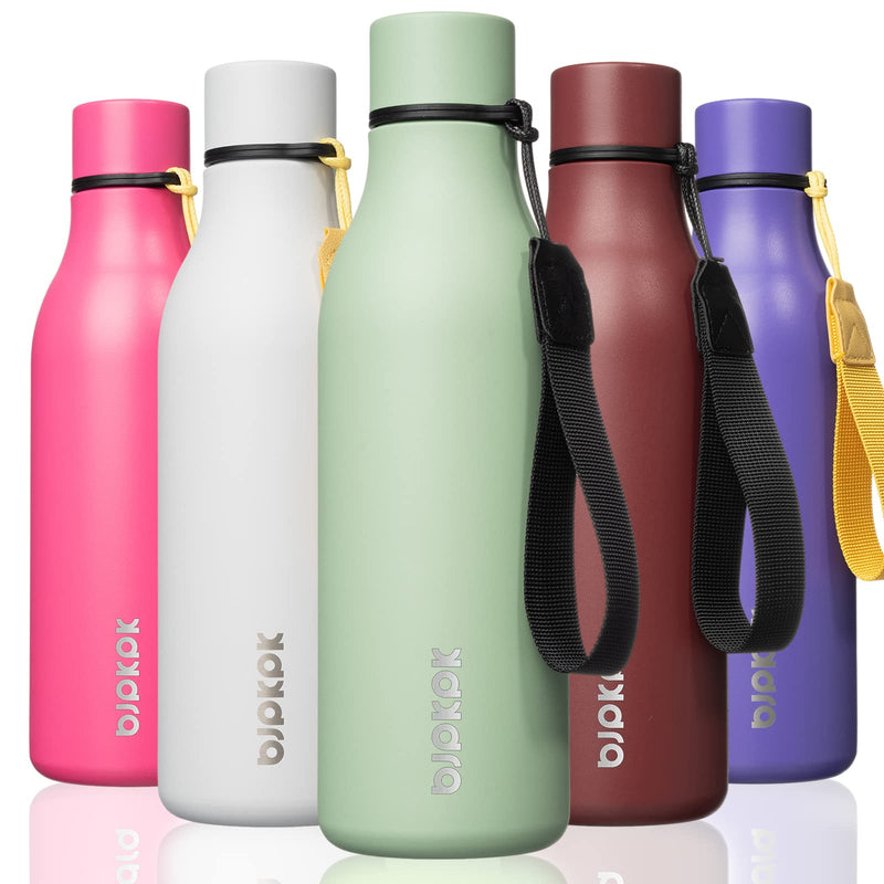 BJPKPK Insulated Water Bottles, 18 oz Stainless Steel Metal Water Bottle with Strap, BPA Free Leak Proof Jugs, Mugs, Flasks, Reusable Thermal