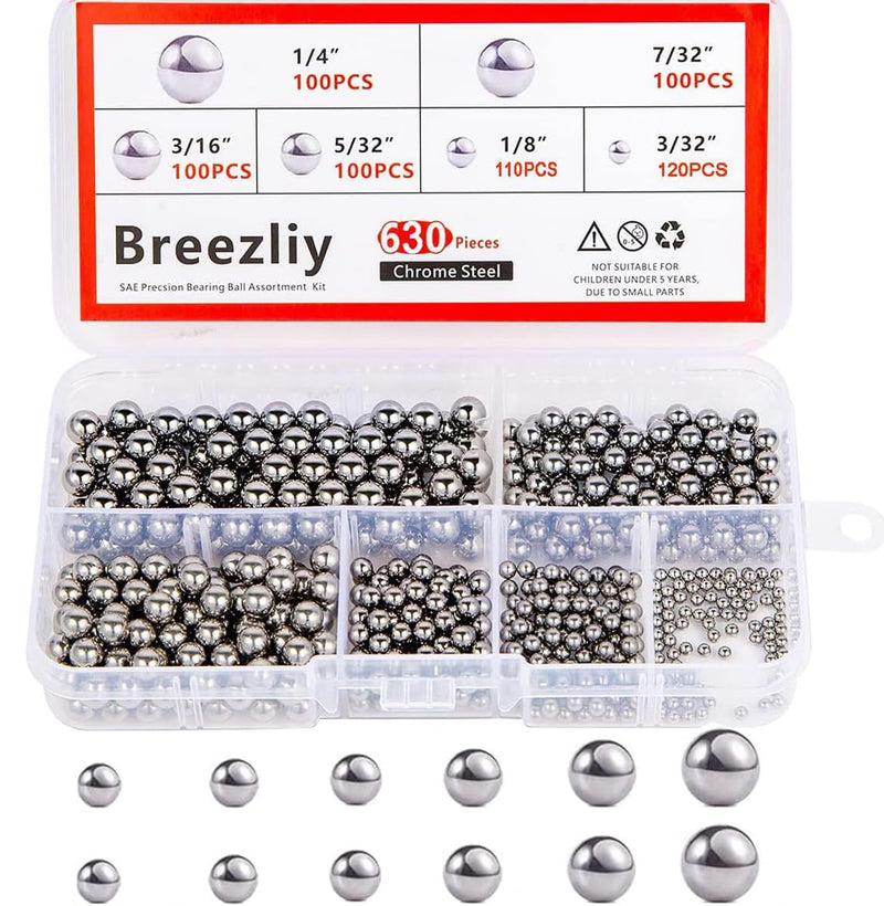 630 Piece Assorted Loose Bicycle Bearing Balls 1/4" 7/32" 3/16" 5/32" 1/8" and 3/32" 0.094 - 0.25 in 630