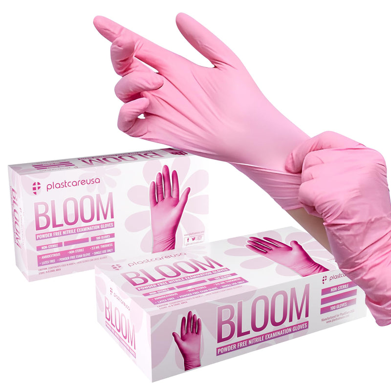 100 Nitrile Exam Gloves 3.5 Mil - Latex & Powder Free, Disposable Non-Sterile Protective Gloves By PlastCare Large Pink