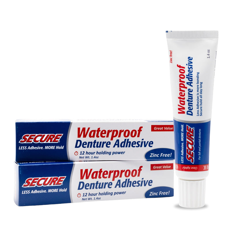 Secure Denture Adhesive Cream, Zinc Free Denture Glue, 1.4 oz, 2 Pack Regular 2.8 Oz (2 Packs of 1.4 Oz)