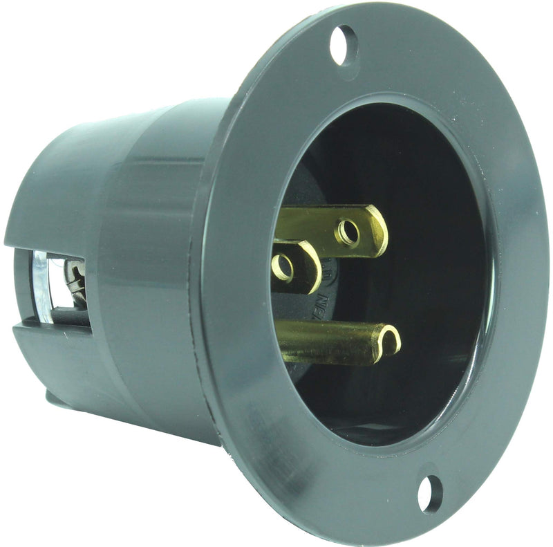Journeyman-Pro 5278 15 Amp 120-125 Volt, NEMA 5-15 Flanged Inlet, Black Commercial Grade, 2 Pole-3 Wire, Straight Blade Plug Charger Receptacle No