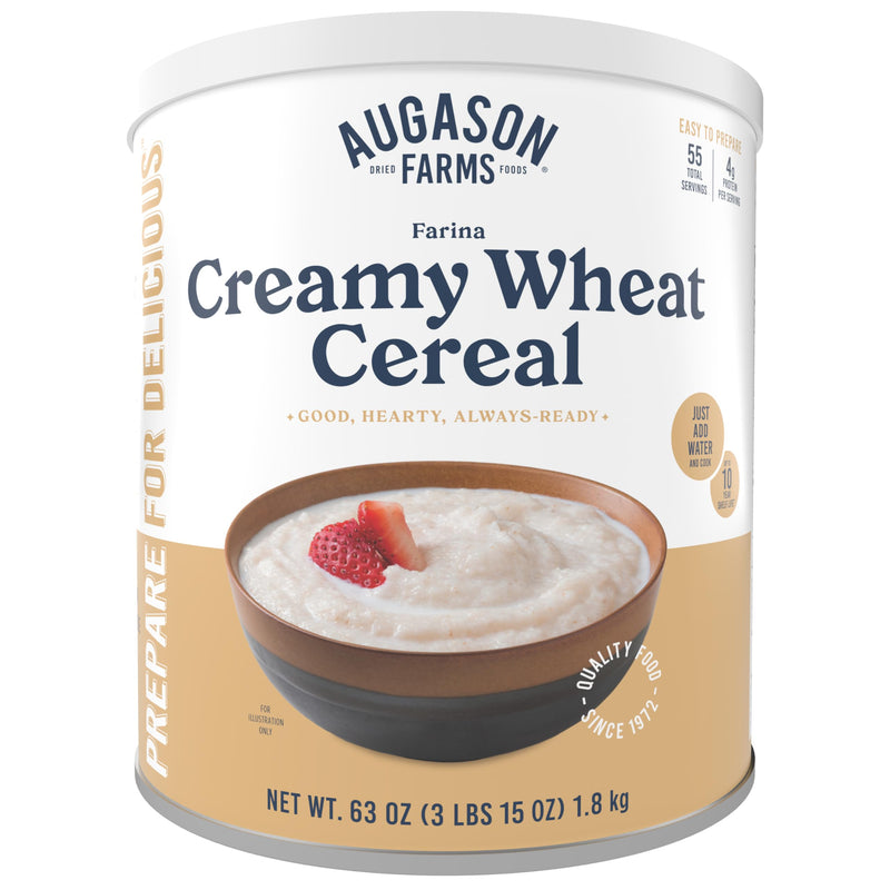 Creamy Wheat Cereal Can Emergency Food Supply, 55 Servings, 10 Year Shelf Life - Instant Breakfast Food and Healthy Snack Creamy Wheat 63 Ounce