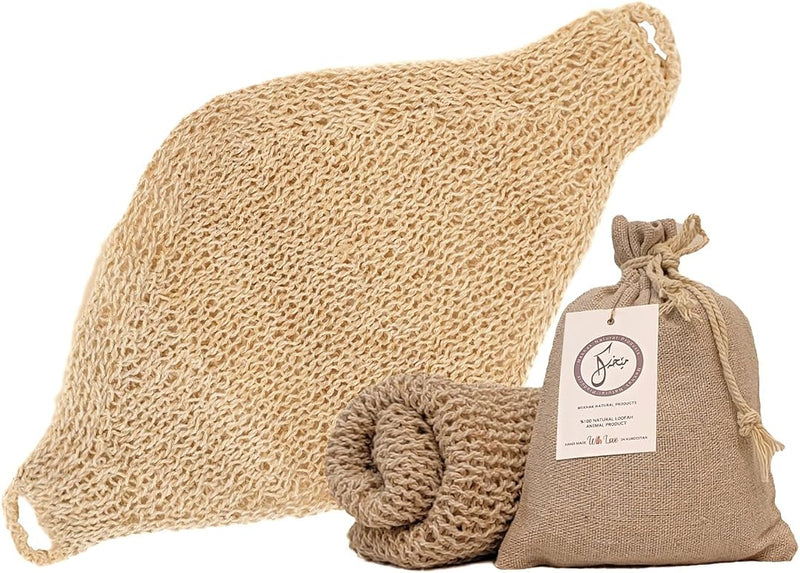 Natural Loofah Exfoliating Body Scrubber, Handmade Durable Wash Cloth, Back Scrubber with Handles for Bath and Shower, Deep Clean, Skin Care,