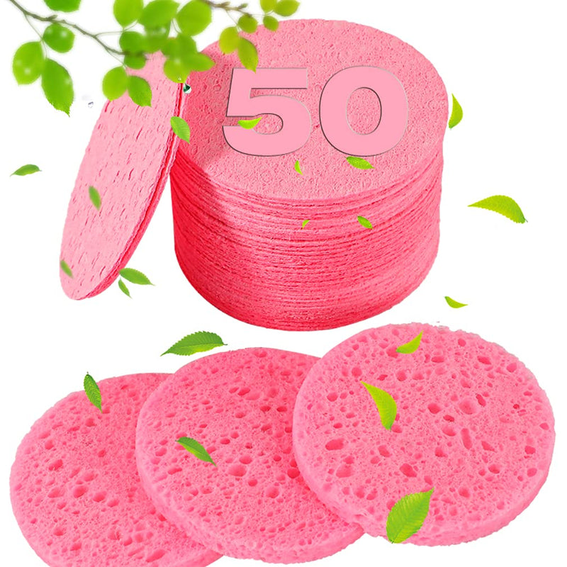 METUUTER 50 PCS Compressed Facial Sponges for Estheticians- 100% Natural Cellulose Face Sponge Professional Cosmetic Spa Sponges for Face
