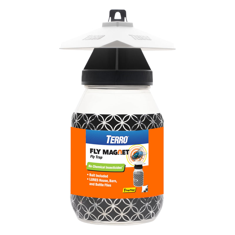 TERRO Fly Magnet Trap, Reusable Poison-Free Outdoor Fly Catcher with Bait | Kills House Flies, Barn Flies & Bottle Flies, Easy to Use Outdoor Fly