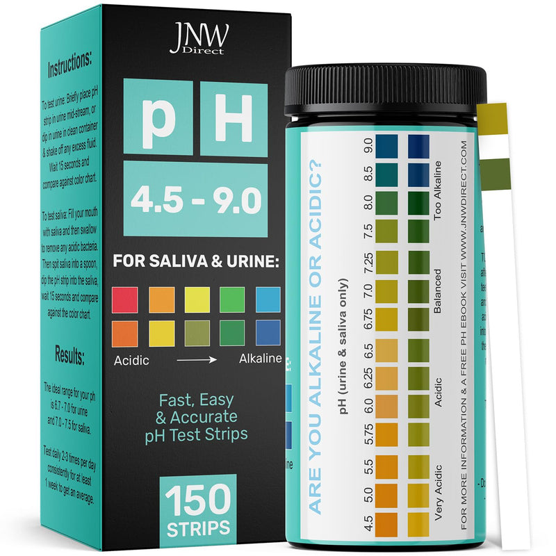 JNW Direct pH Test Strips for Urine and Saliva - 150 Litmus Paper Strips 4.5-9 pH Test Strips