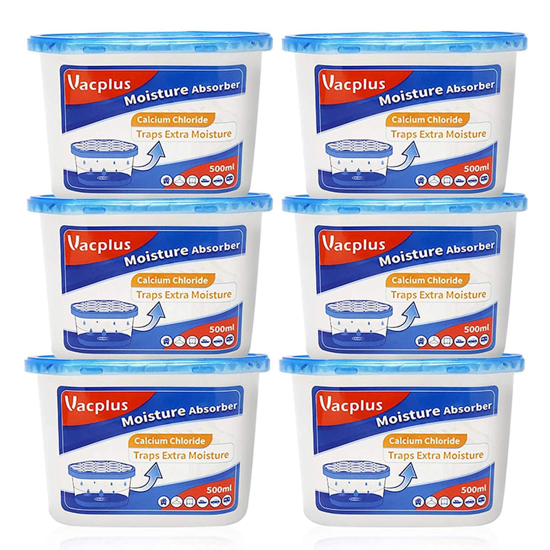 Vacplus Moisture Absorbers 6 Pack, 10.5 Oz Portable Humidity Absorber Boxes for Your Bathroom, Closet & Car, Dehumidifier with Fragrance Free,