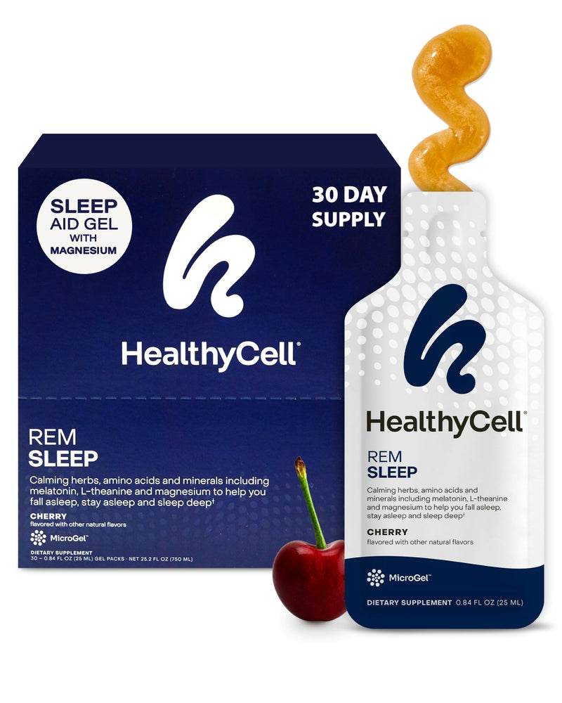Healthycell REM Sleep Aid Liquid Gel Supplement for Adults - 30 Gel Packs | Extra Strength, Deep Sleep Supplement with Melatonin, Magnesium,