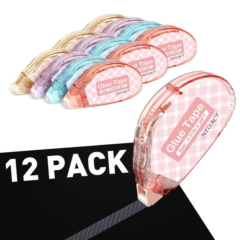 12 Pack Scrapbook Tape, Double Sided Tape Roller for Crafts,0.31In x 26 Ft Adhesive Glue Tape Runner for Scrapbooking,Junk Journal Supplies and